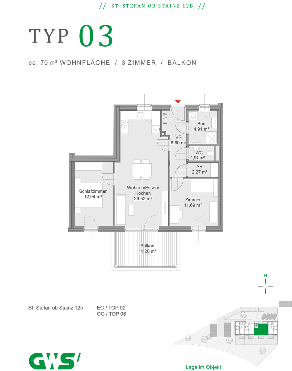 St. Stefan ob Stainz 12b, 8 geförderte Mietwohnungen - GWS-Mietwohnungen - Grundrisstyp 03 - ca. 70 m² St. Stefan ob Stainz 12b, 8 geförderte Mietwohnungen - GWS-Mietwohnungen - Grundrisstyp 03 - ca. 70 m²