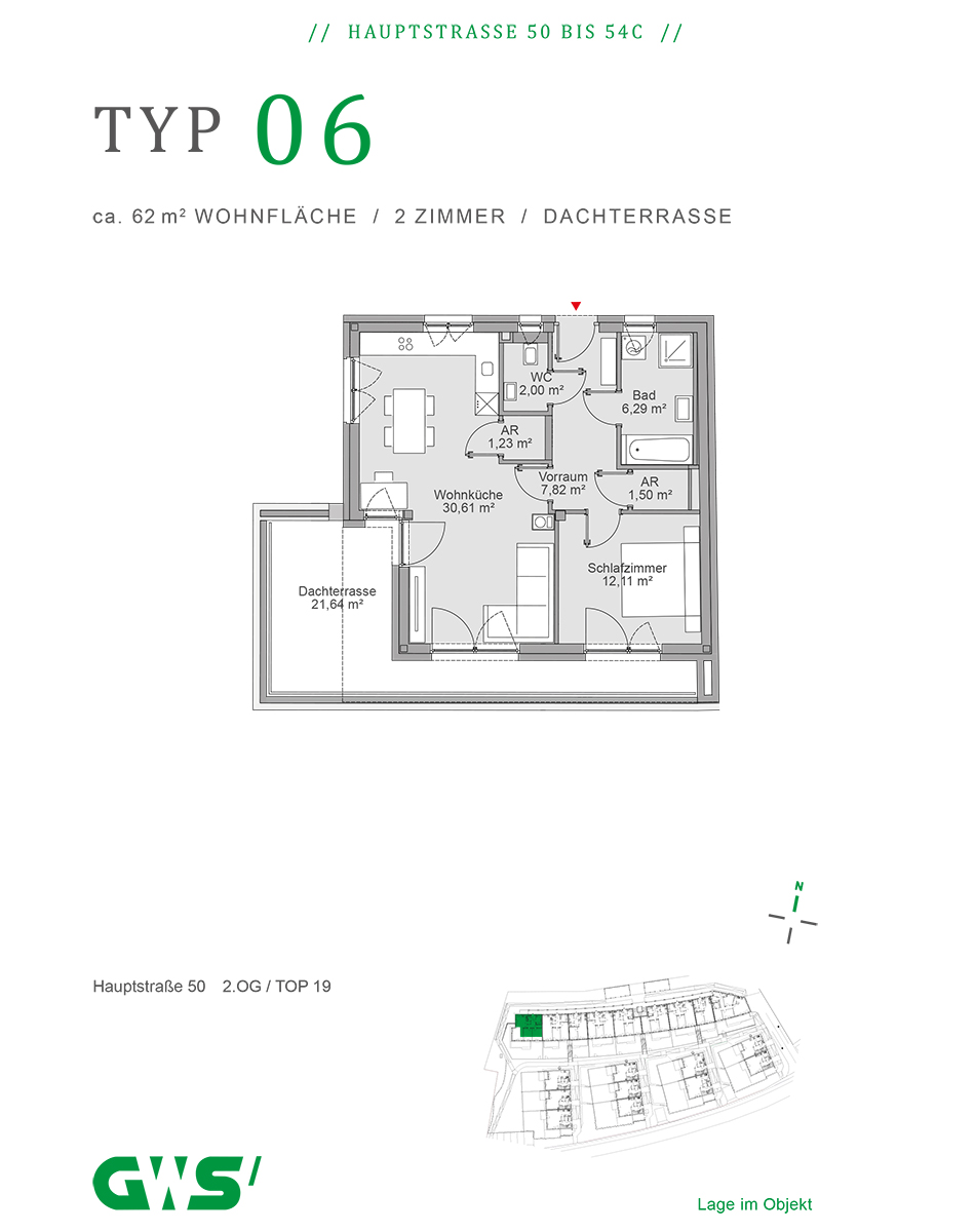 Nestelbach, Hauptstraße 50 - 54c, Wohnungstyp 06 - 2-Zimmer-Wohnung