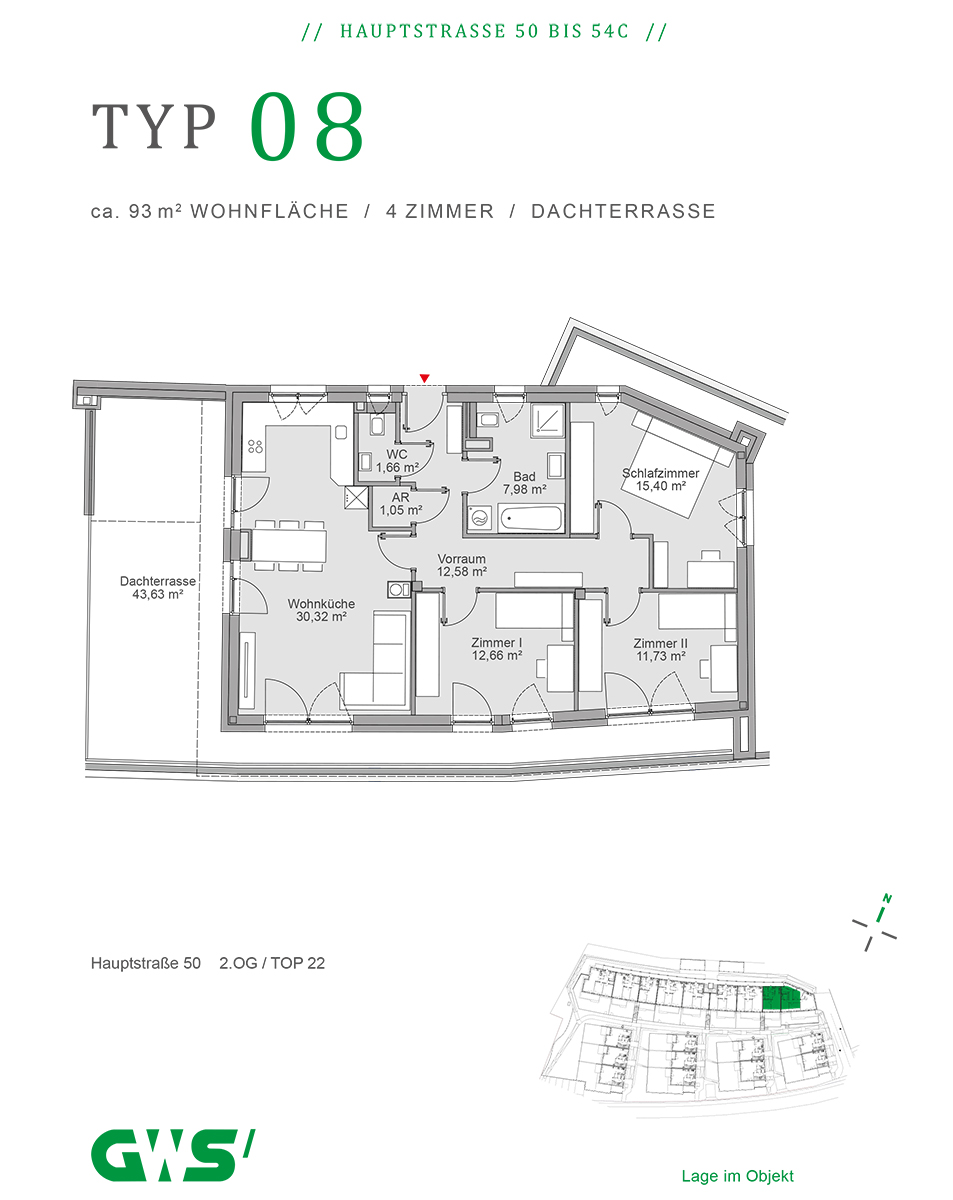 Nestelbach, Hauptstraße 50 - 54c, Wohnungstyp 08 - 4-Zimmer-Wohnung