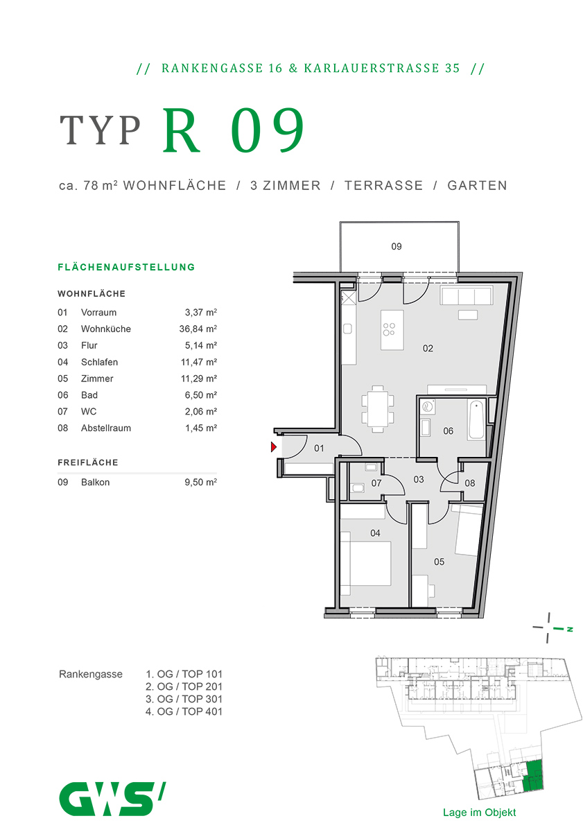 Graz, Rankengasse 16 & Karlauerstraße 35 - freifinanzierte Eigentumswohnungen - 3-Zimmer-Wohnung - Grundriss