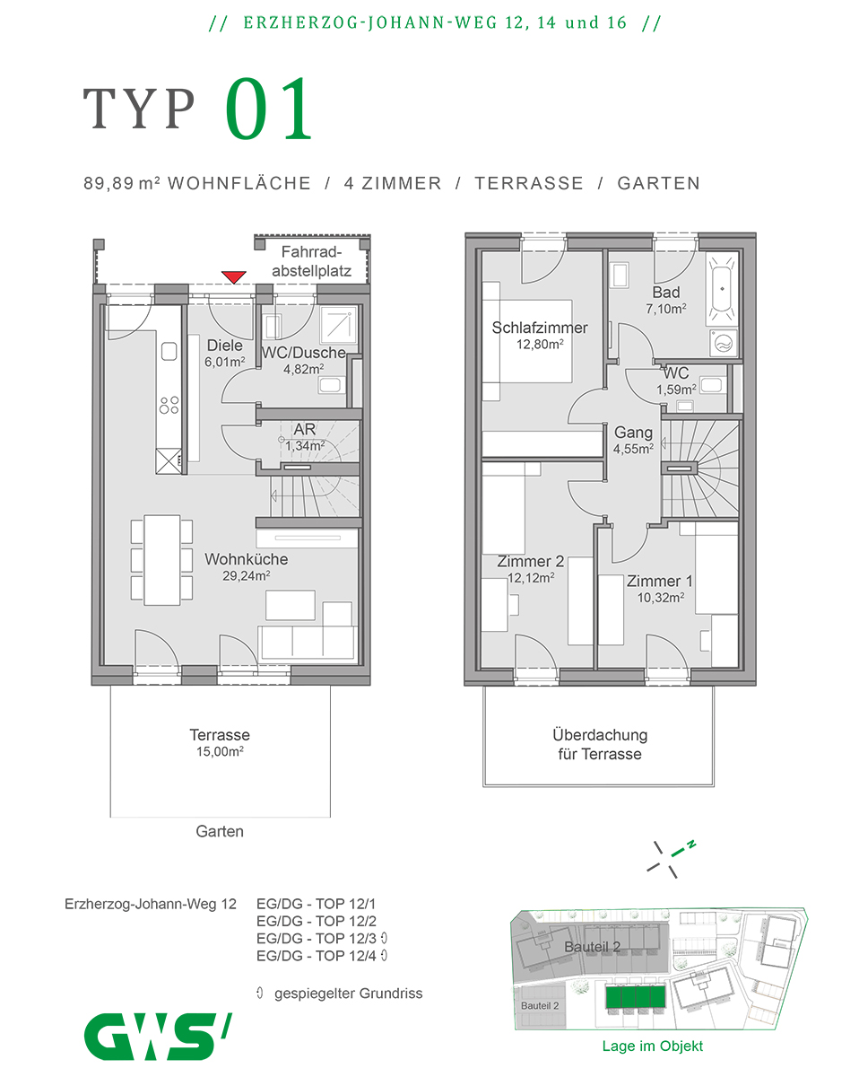 St. Veit in der Südsteiermark, Erzherzog-Johann-Weg 12, 14 und 16 - geförderte Eigentumswohnungen - GWS Wohnung - 4-Zimmer-Wohnung, Grundriss