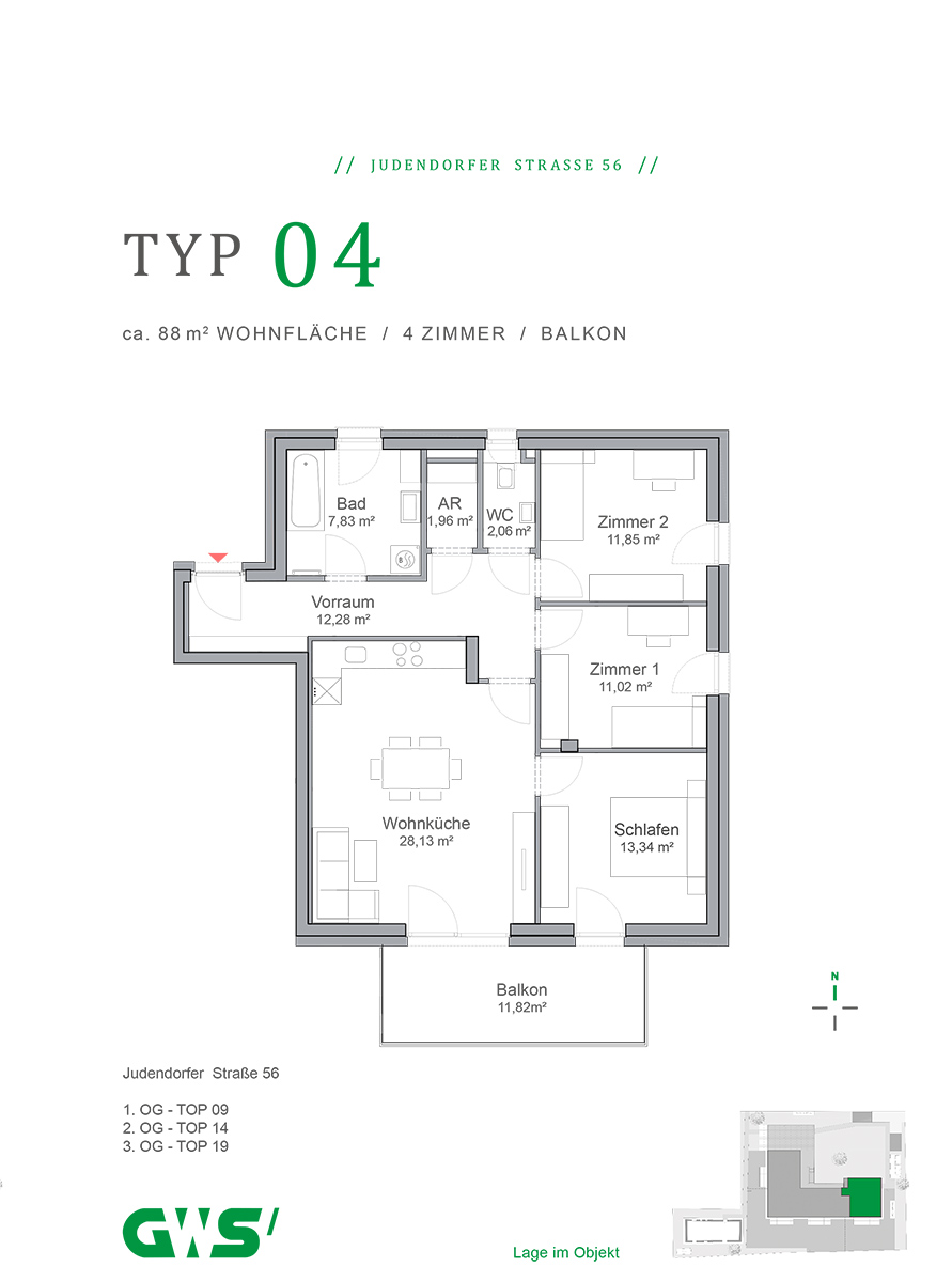 Leoben, Judendorfer Straße 56, Wohnungstyp 04, 4-Zimmer-Wohnung - geförderte Mietwohnung mit Kaufoption GWS