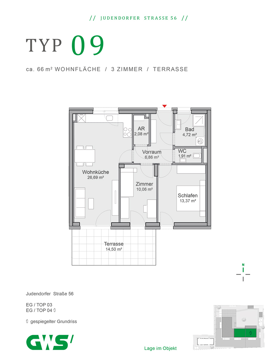 Leoben, Judendorfer Straße 56, Wohnungstyp 09, 3-Zimmer-Wohnung - geförderte Mietwohnung mit Kaufoption GWS